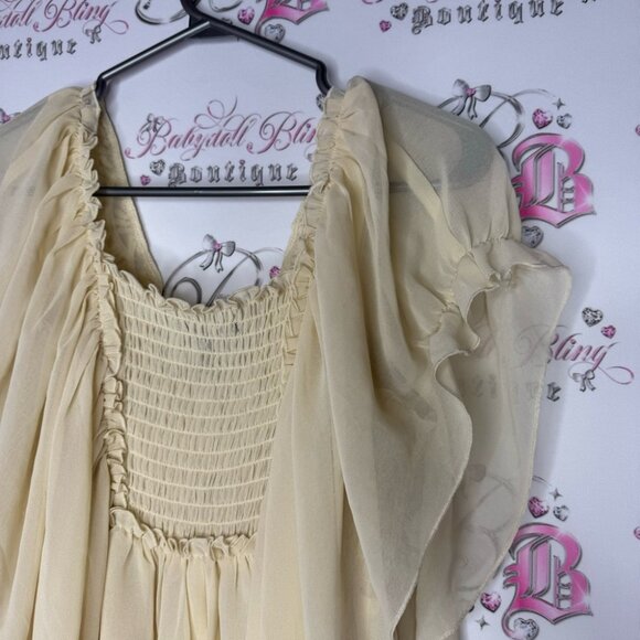 Victoria secret blouse boho crochet ruffle lightweight cream white yellow - Picture 2 of 9